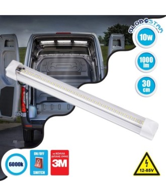 GloboStar® 85822 Φωτιστικό Καμπίνας - Cabinet Light 30CM - LED SMD 2835 10W 1000lm DC 12-85V με Κόλλα Διπλής Όψης 3M - Διακόπτη On-Off - Ψυχρό Λευκό 6000K